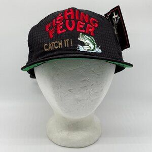 Vintage Supplex Fishing Fever Strapback Hat NWT DEADSTOCK Black Nylon USA